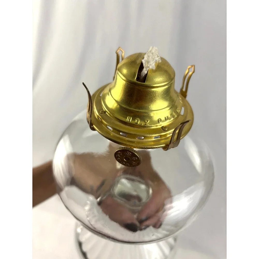 Vintage‎ Clear Glass Hurricane Oil Lamp Frosted Chimney Kerosene Lantern